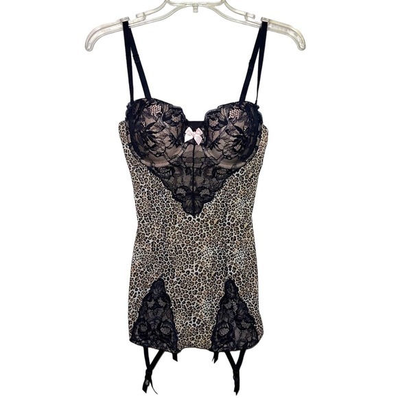 Victoria's Secret Other - Victoria’s Secret Lace Animal Leopard Print Teddy Bustier Corset Size 36B